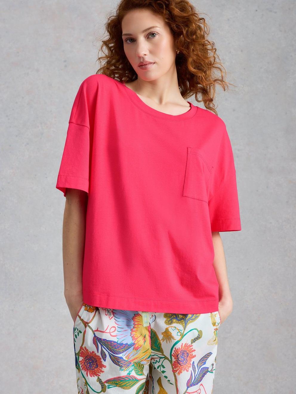 Maya Boxy PJ Tee in MID PINK - MODEL DETAIL