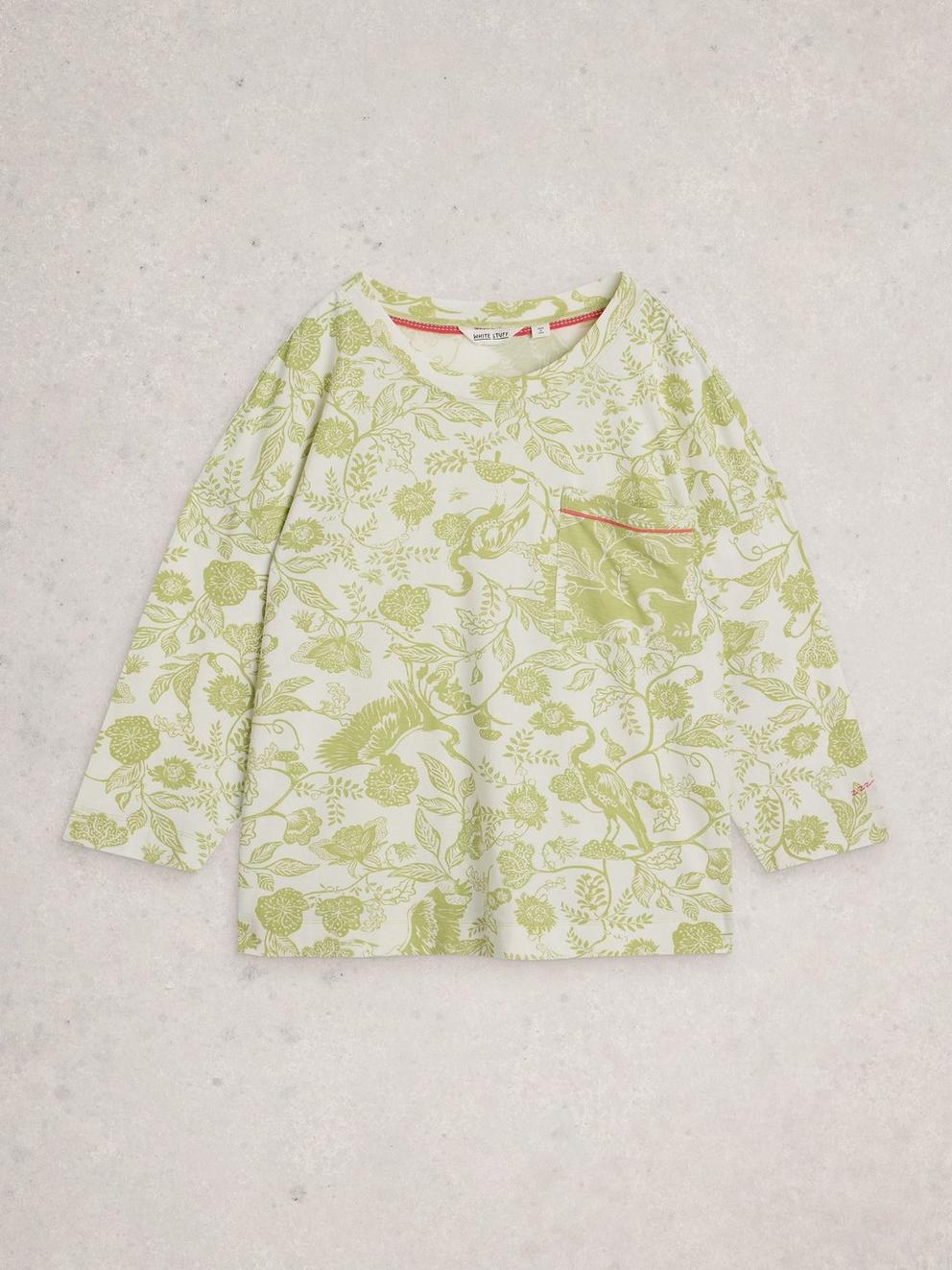 Maya Boxy Printed PJ Tee in GREEN PR - FLAT FRONT