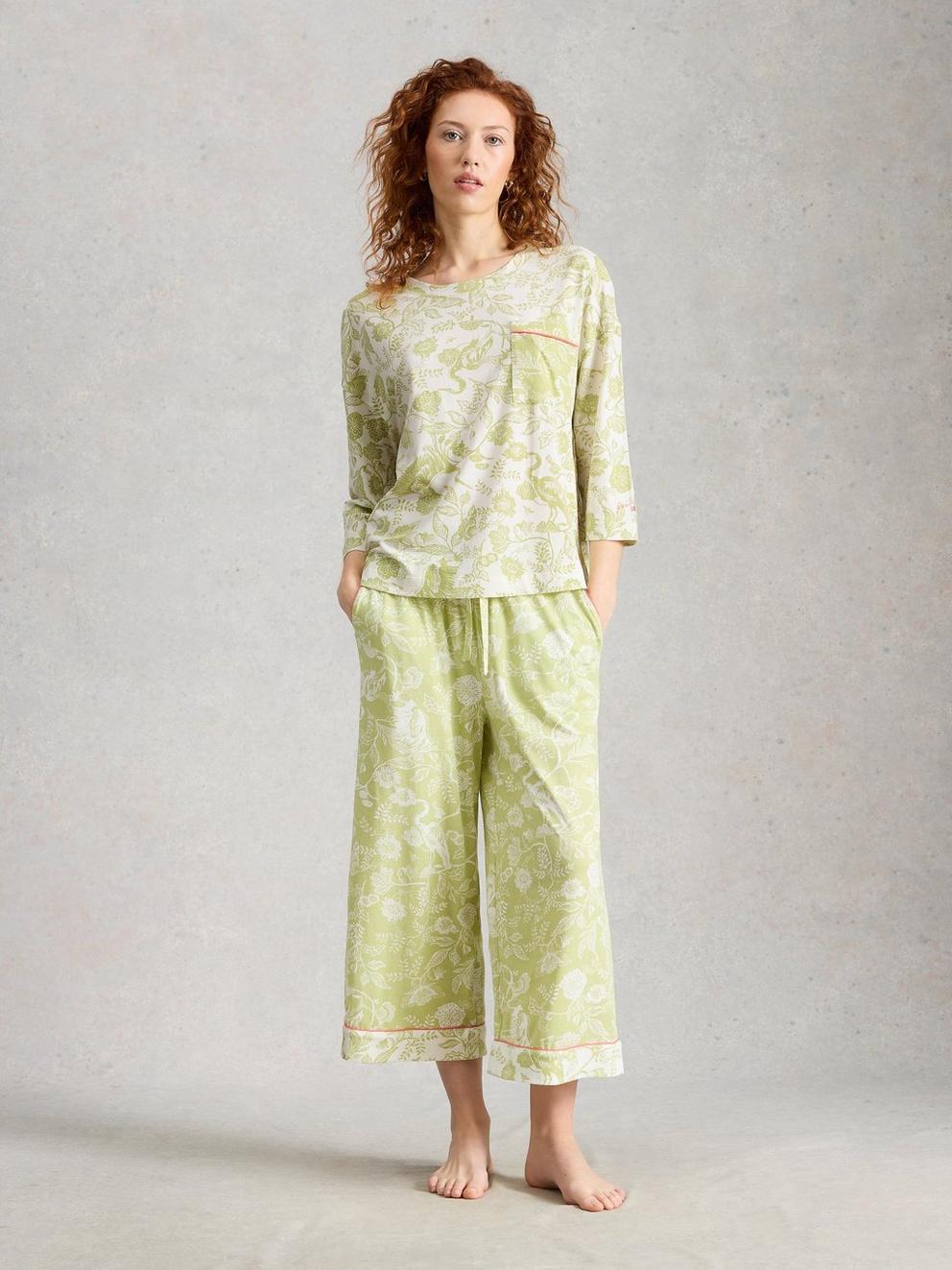 Maya Boxy Printed PJ Tee in GREEN PR - MODEL FRONT