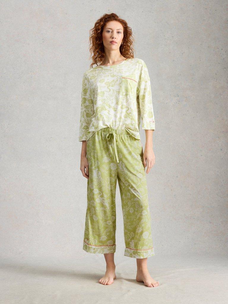 Trina Cropped PJ Trouser in GREEN PR - MODEL FRONT