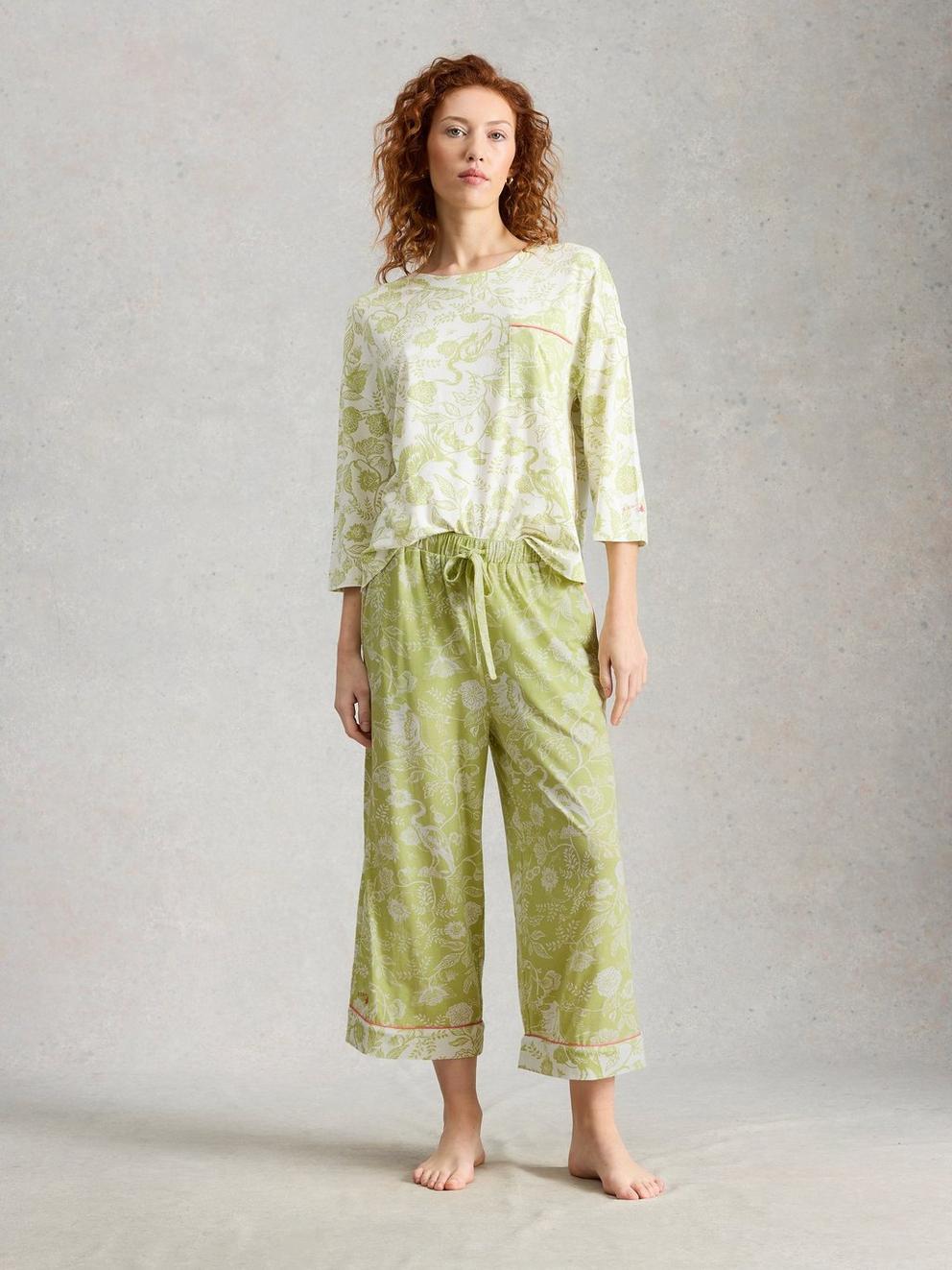 Trina Cropped PJ Trouser in GREEN PR - MODEL FRONT