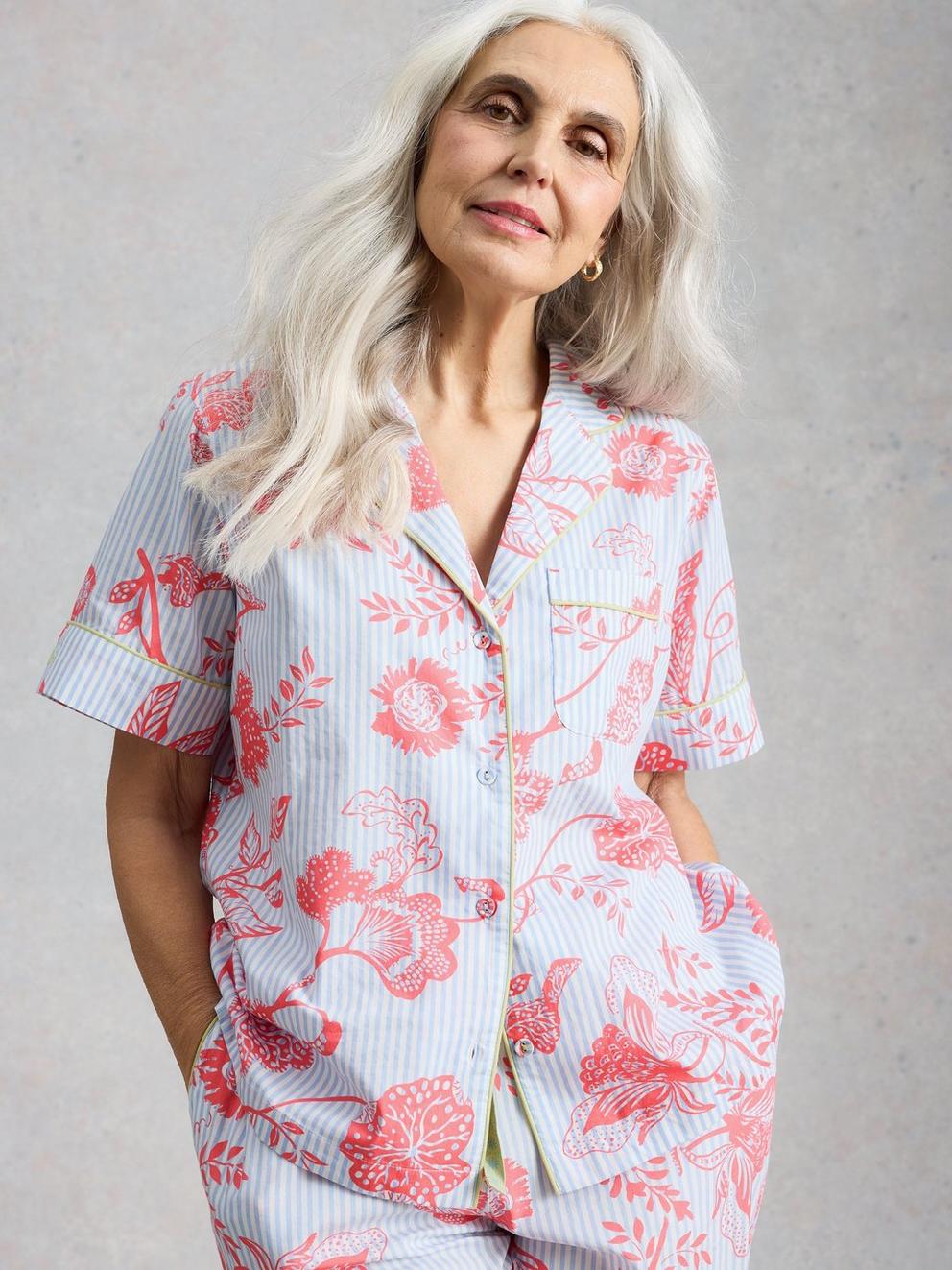 Nina Lightweight SS PJ Shirt in BLUE PR - MODEL DETAIL