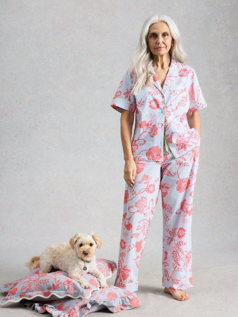 Nina Lightweight SS PJ Shirt in BLUE PR - MODEL FRONT