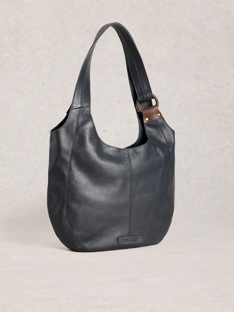 Saffy Leather Shoulder Bag in DARK NAVY - FLAT BACK