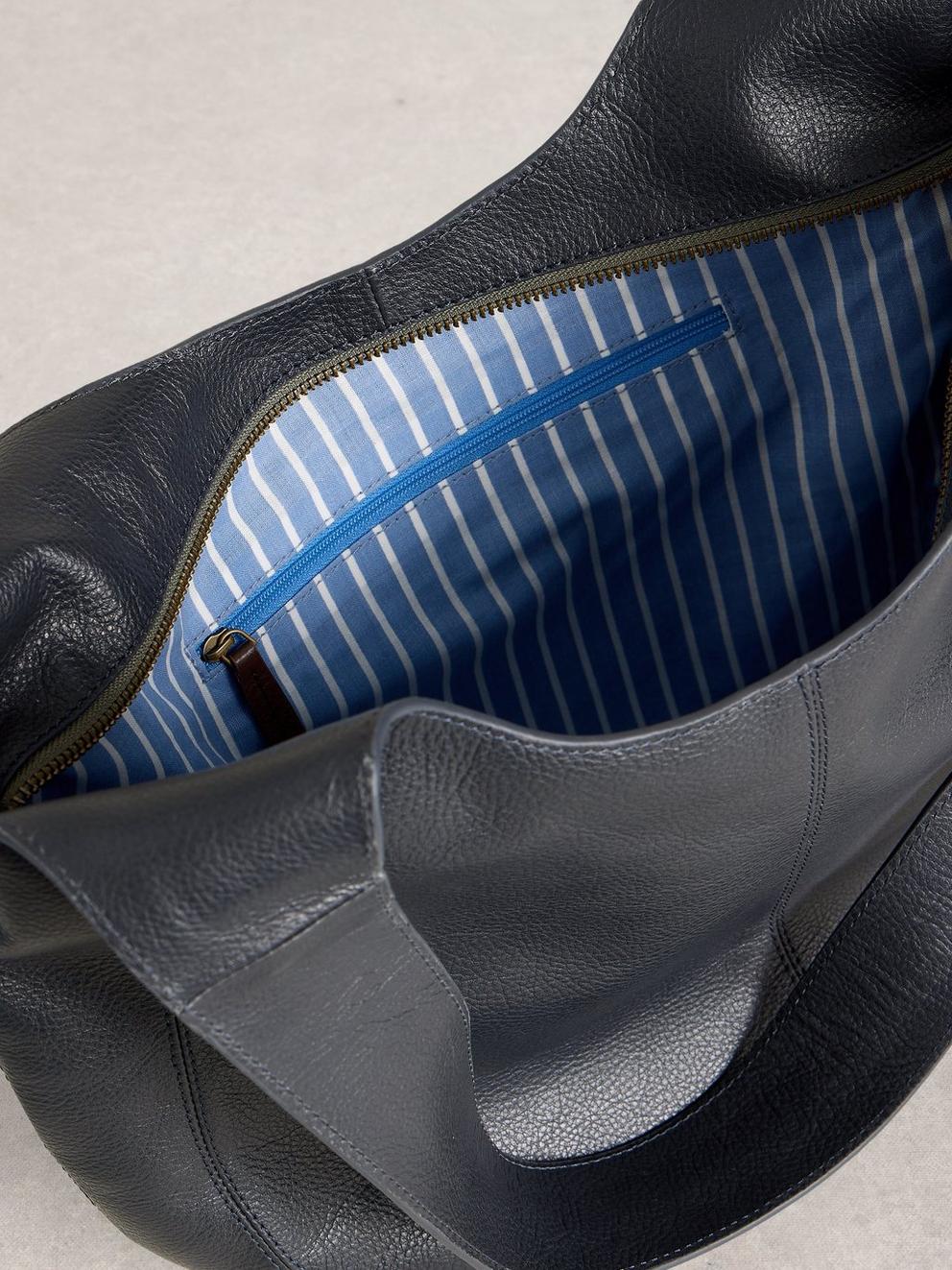 Saffy Leather Shoulder Bag in DARK NAVY - FLAT DETAIL