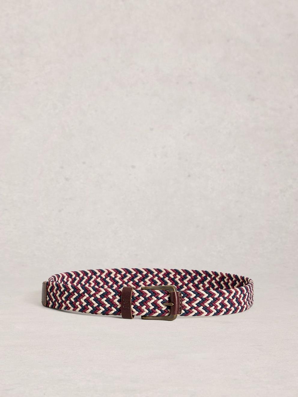 Woven Elasticated Buckle Belt in NAT MLT - FLAT BACK