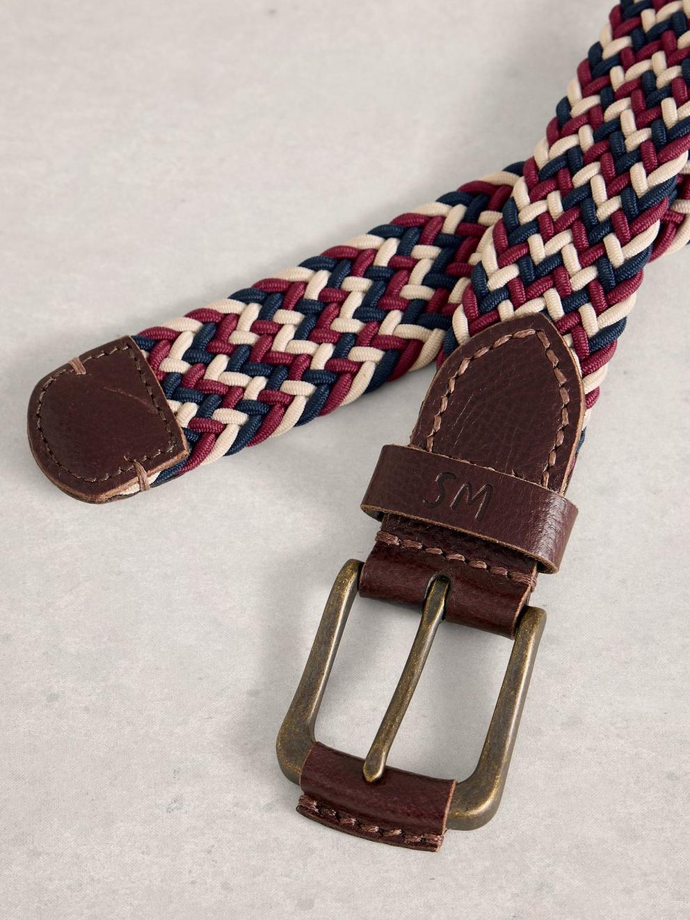 Woven Elasticated Buckle Belt in NAT MLT - FLAT DETAIL