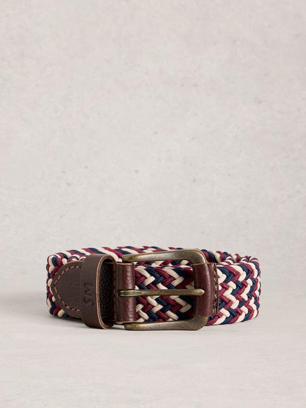 Woven Elasticated Buckle Belt in NAT MLT - FLAT FRONT