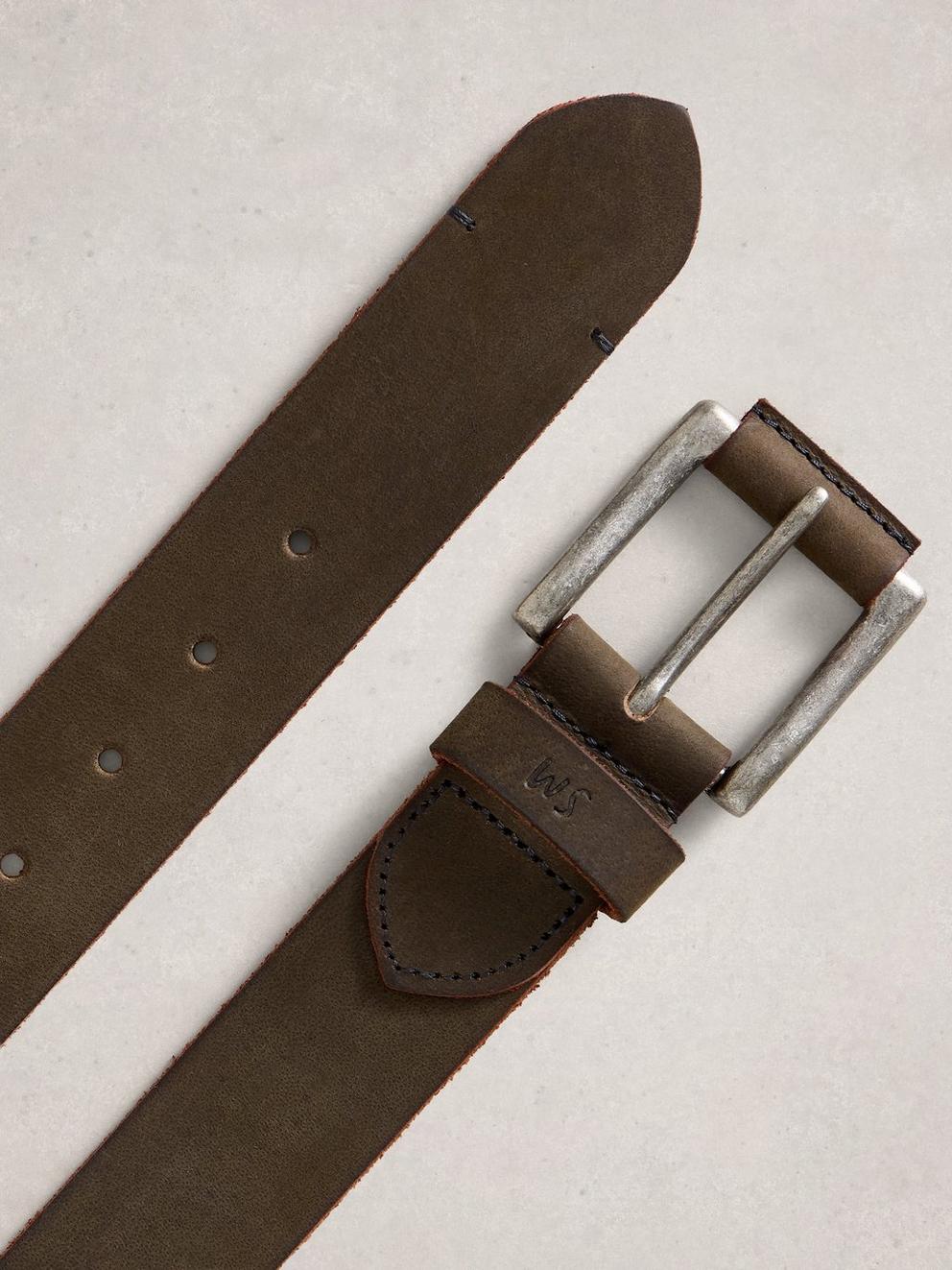 Raw Edge Belt in DK GREEN - FLAT DETAIL