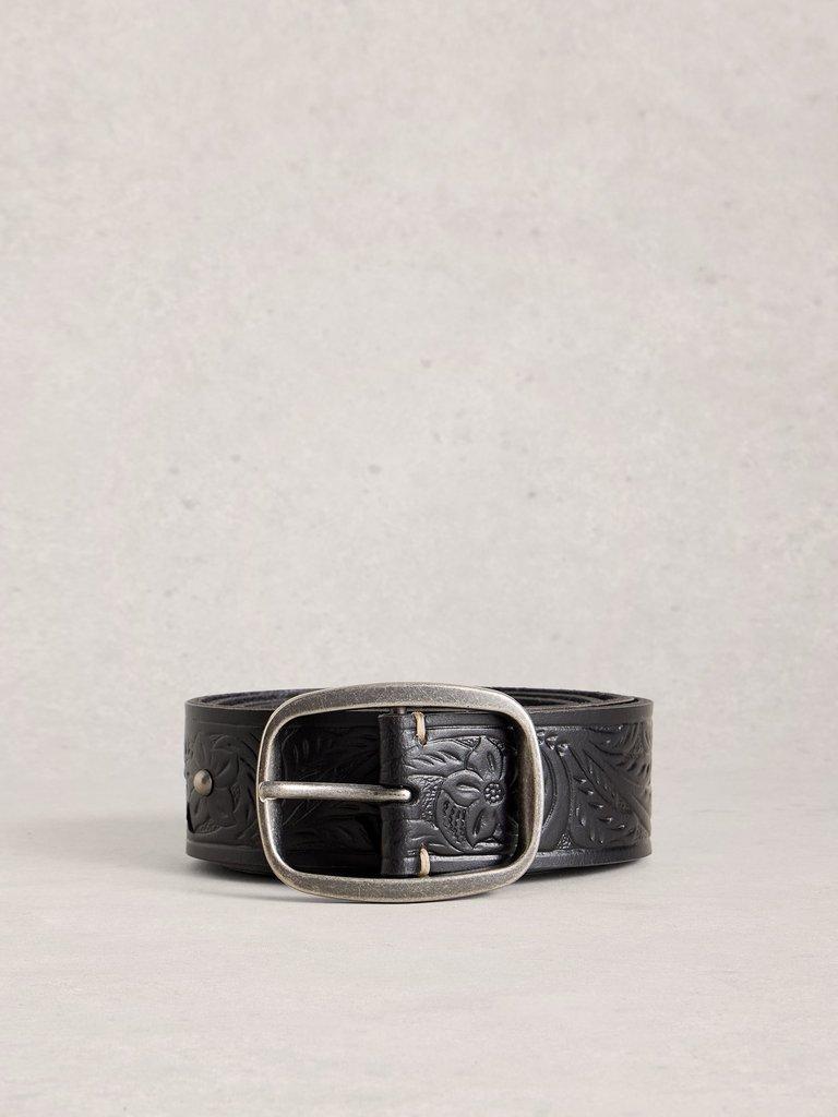 Punch Out Floral Buckle Belt in PURE BLK - FLAT FRONT