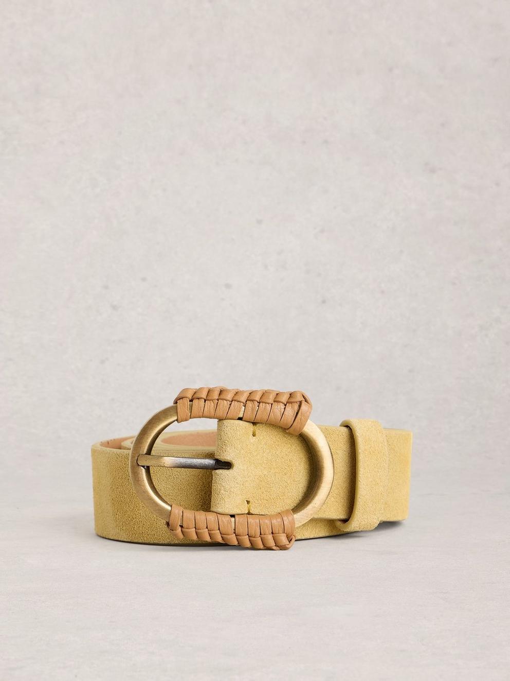 Wrapped Buckle Belt in LGT YELLOW - FLAT FRONT