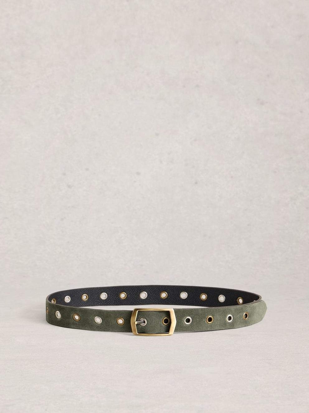Reversible Eyelet Belt in BLK MLT - FLAT BACK
