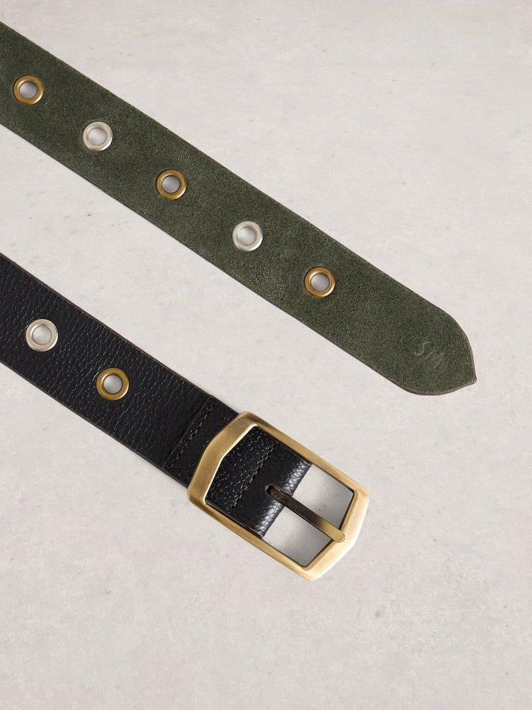 Reversible Eyelet Belt in BLK MLT - FLAT DETAIL