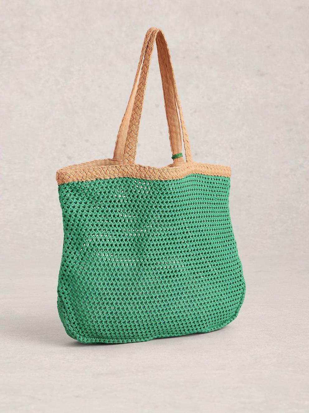 Lyla Woven Tote Bag in GREEN MLT - FLAT BACK