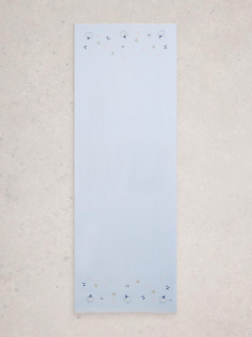 Embroidered Print Scarf in LGT BLUE - FLAT BACK