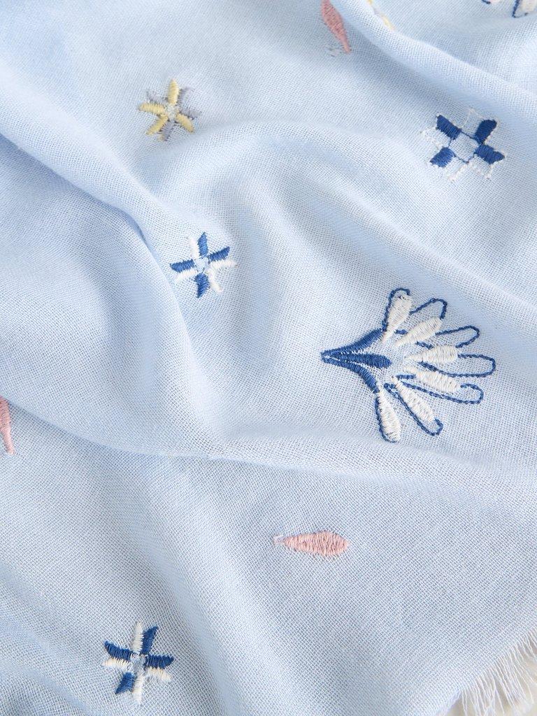 Embroidered Print Scarf in LGT BLUE - FLAT DETAIL