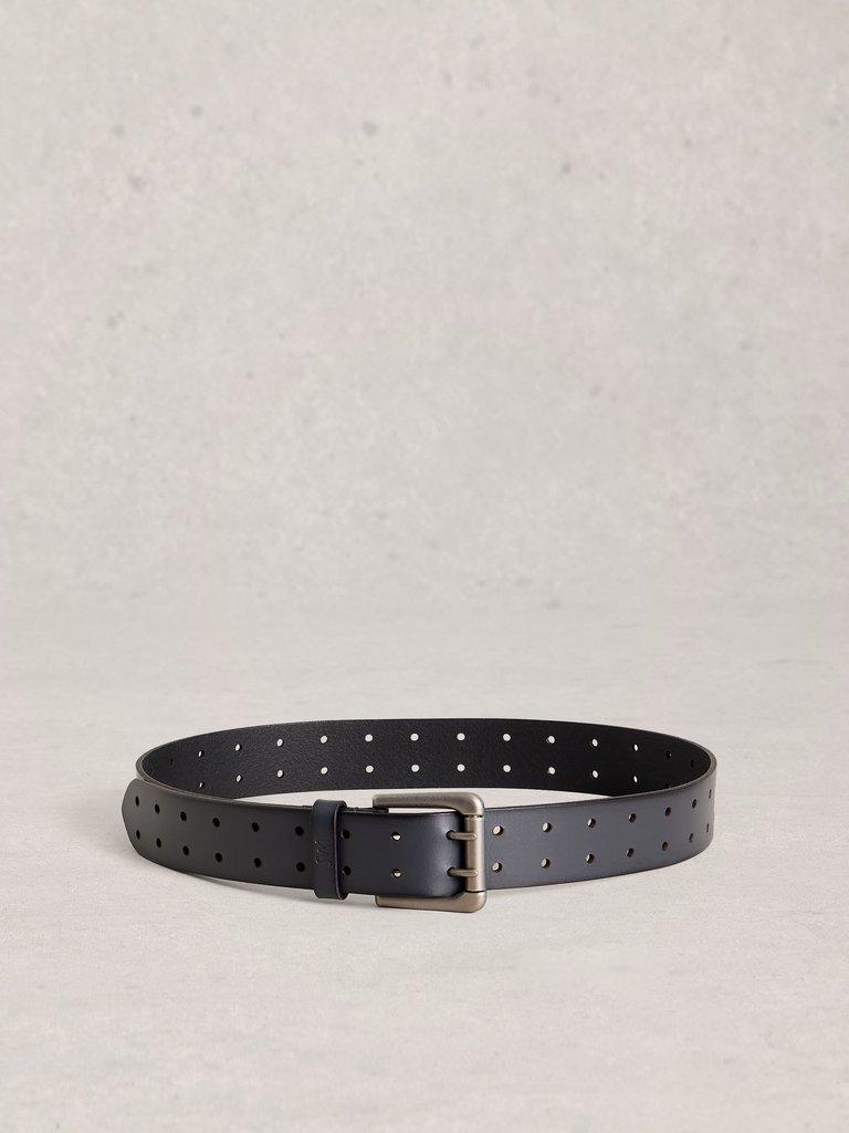 Double Prong Leather Belt in DARK NAVY - FLAT BACK