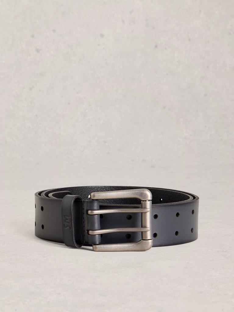 Double Prong Leather Belt in DARK NAVY - FLAT FRONT