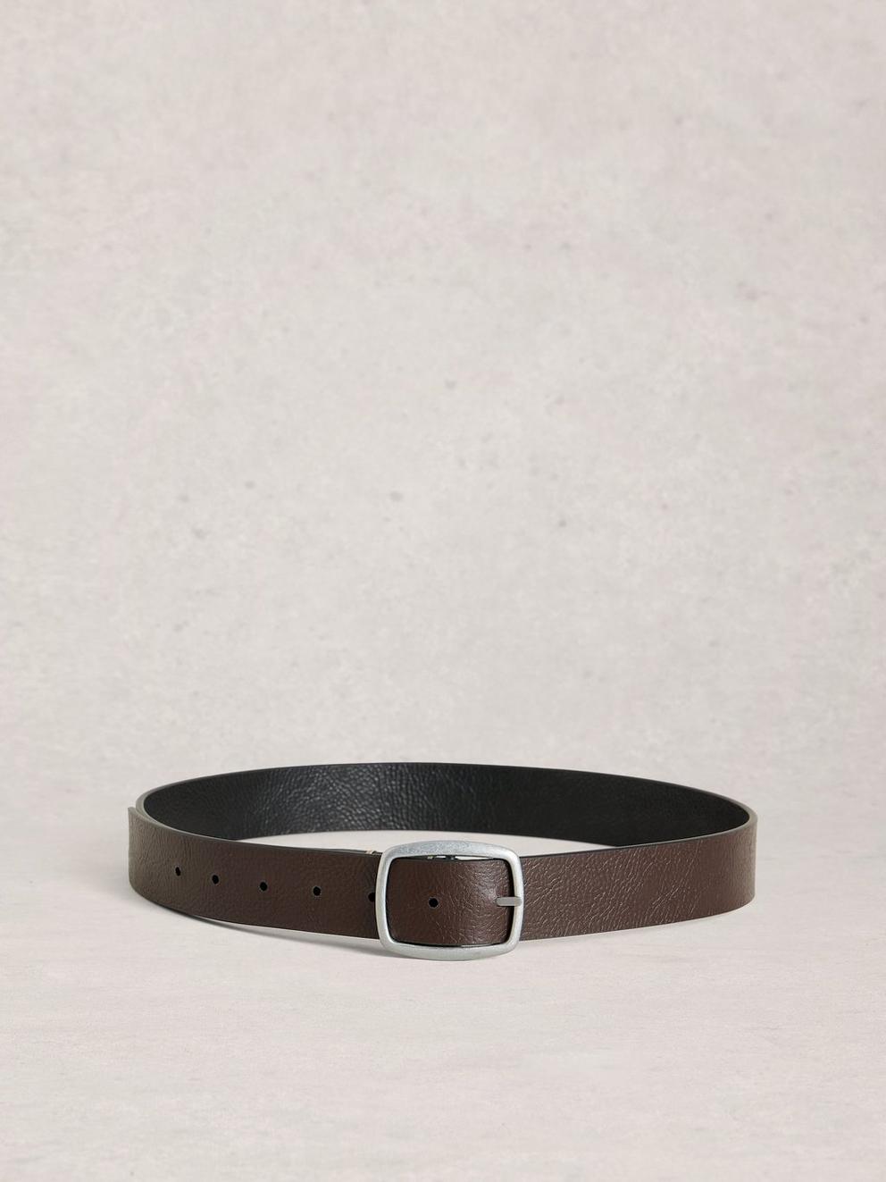 Reversible Buckle Leather Belt in BLK MLT - FLAT BACK