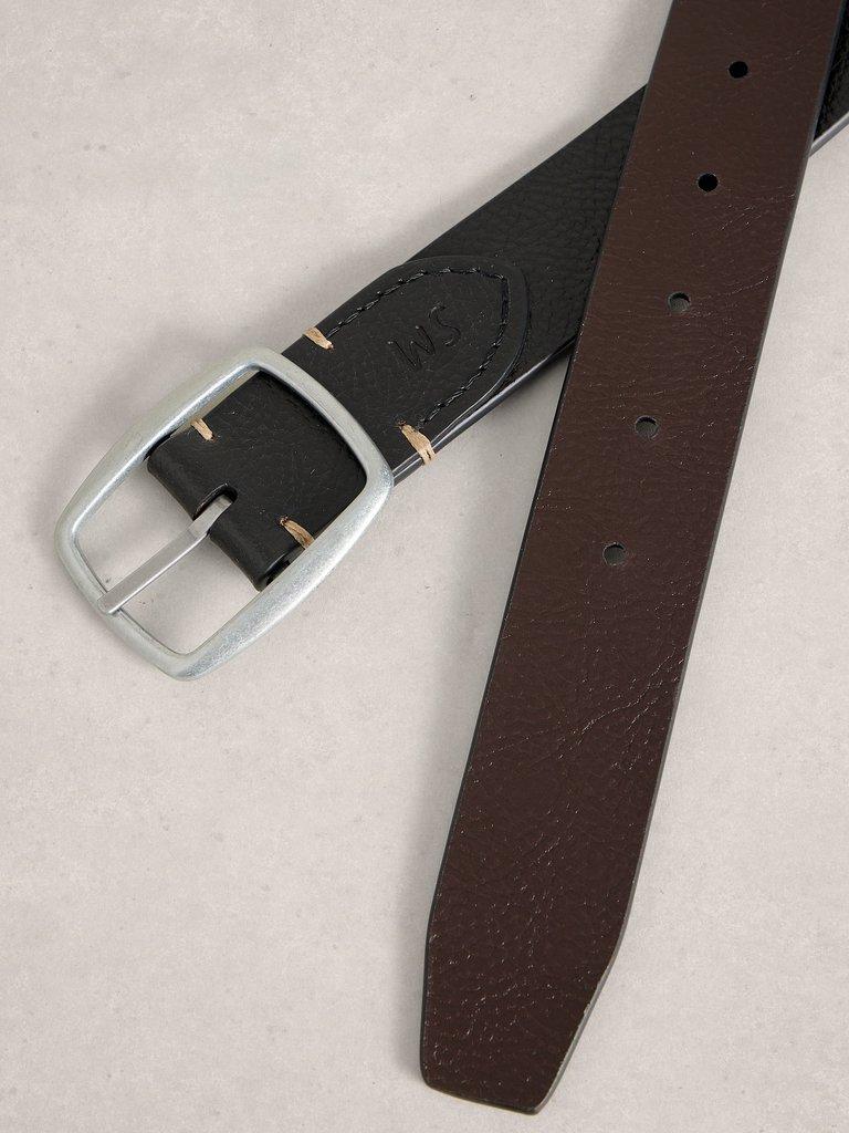 Reversible Buckle Leather Belt in BLK MLT - FLAT DETAIL