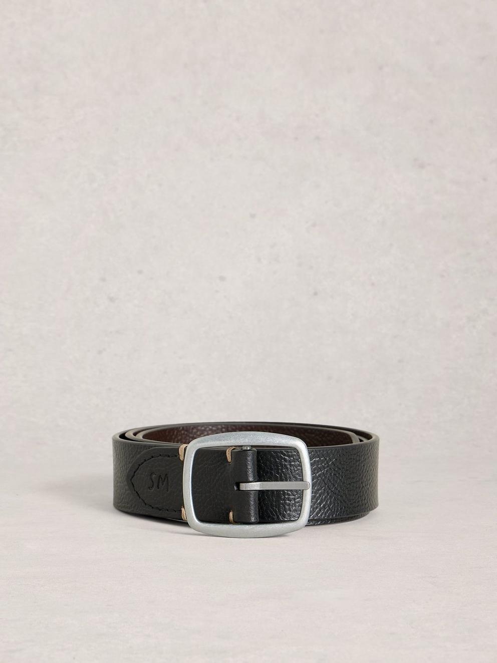 Reversible Buckle Leather Belt in BLK MLT - FLAT FRONT