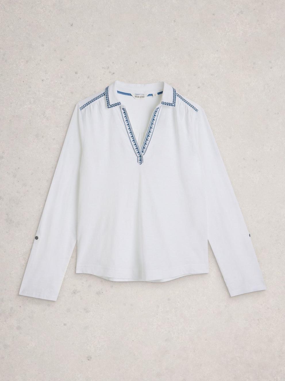 ALLIE JERSEY EMBROIDERED SHIRT in WHITE MLT - FLAT FRONT