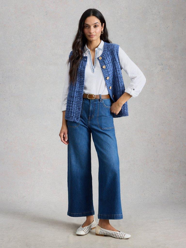 ALLIE JERSEY EMBROIDERED SHIRT in WHITE MLT - MODEL FRONT