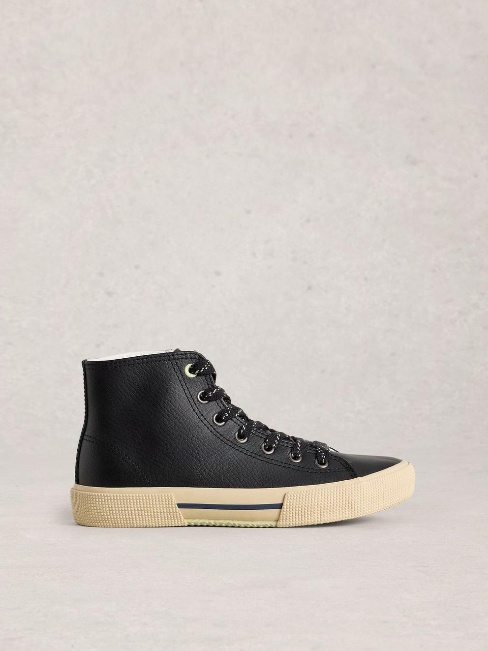 Pippa Leather HiTop Trainer in PURE BLK - LIFESTYLE