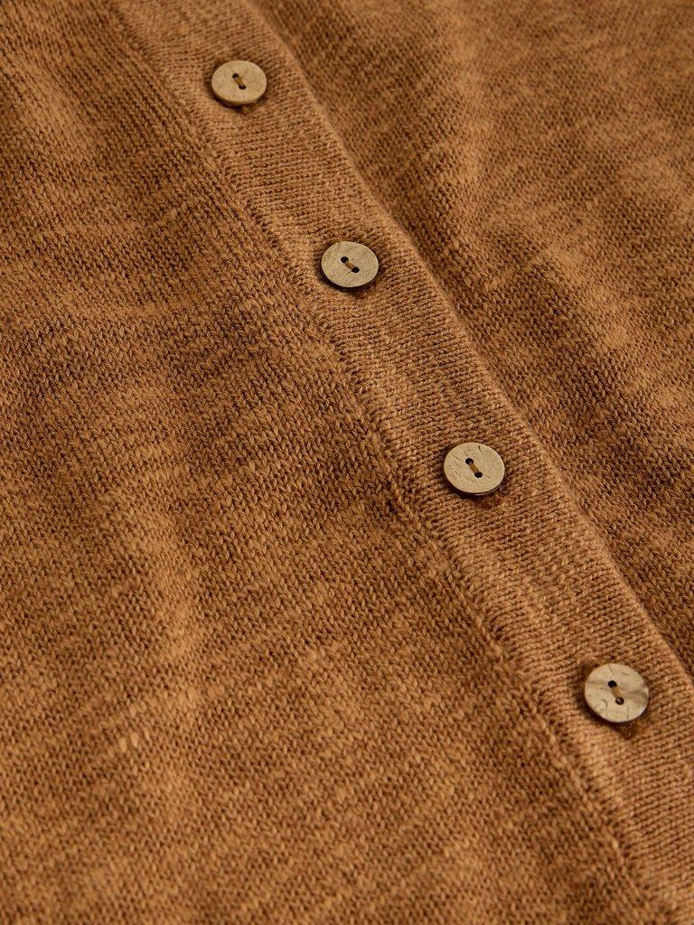 BETSY CREW NECK CARDI in LGT BROWN - FLAT DETAIL