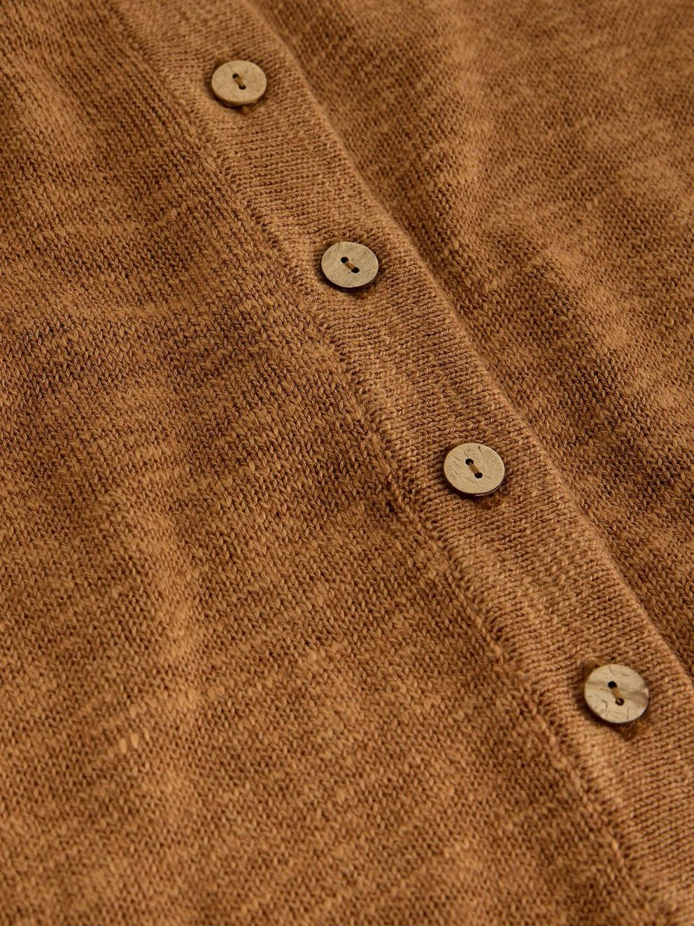 BETSY CREW NECK CARDI in LGT BROWN - FLAT DETAIL