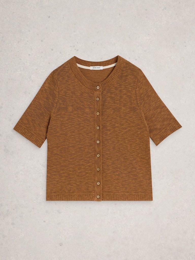 BETSY CREW NECK CARDI in LGT BROWN - FLAT FRONT
