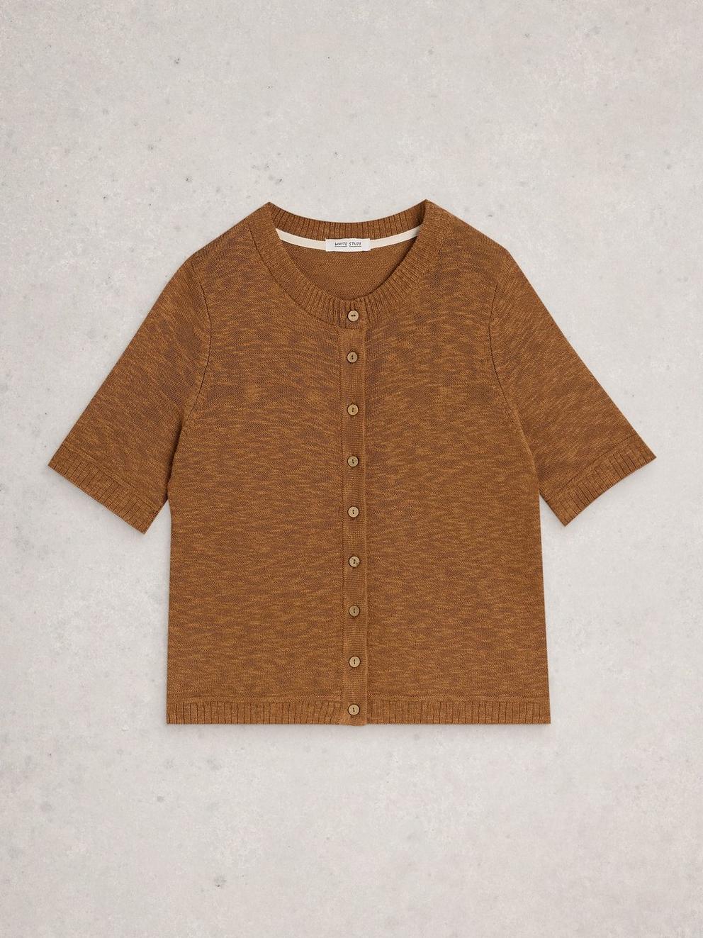 BETSY CREW NECK CARDI in LGT BROWN - FLAT FRONT