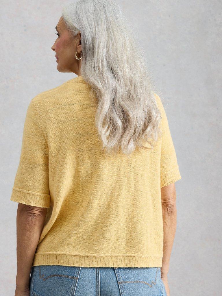 BETSY CREW NECK CARDI in LGT YELLOW - MODEL BACK