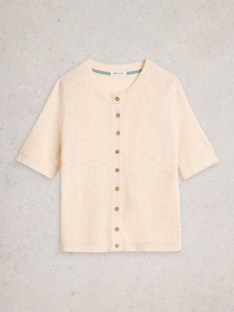 BETSY CREW NECK CARDI in PALE IVORY - FLAT FRONT