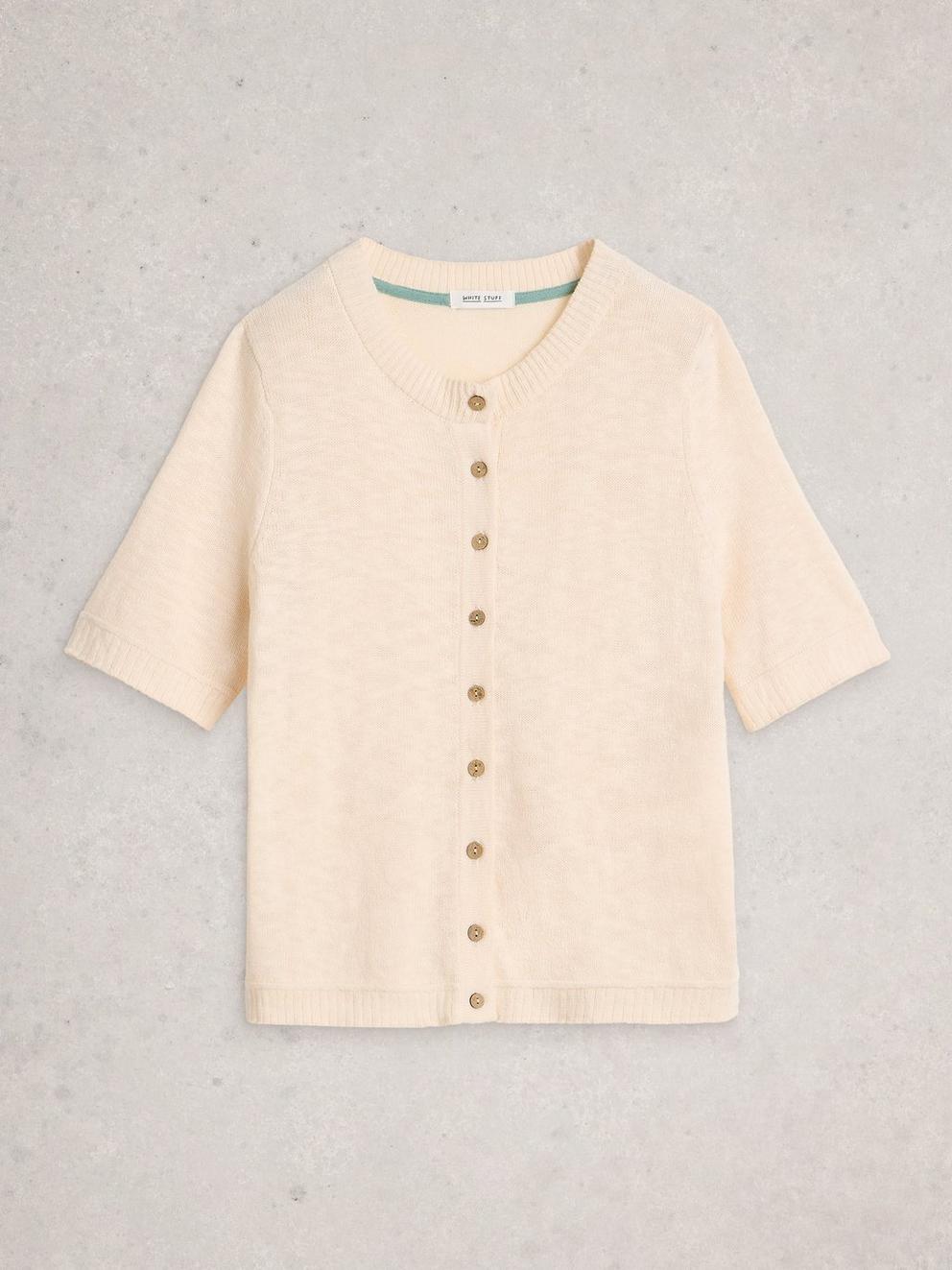 BETSY CREW NECK CARDI in PALE IVORY - FLAT FRONT