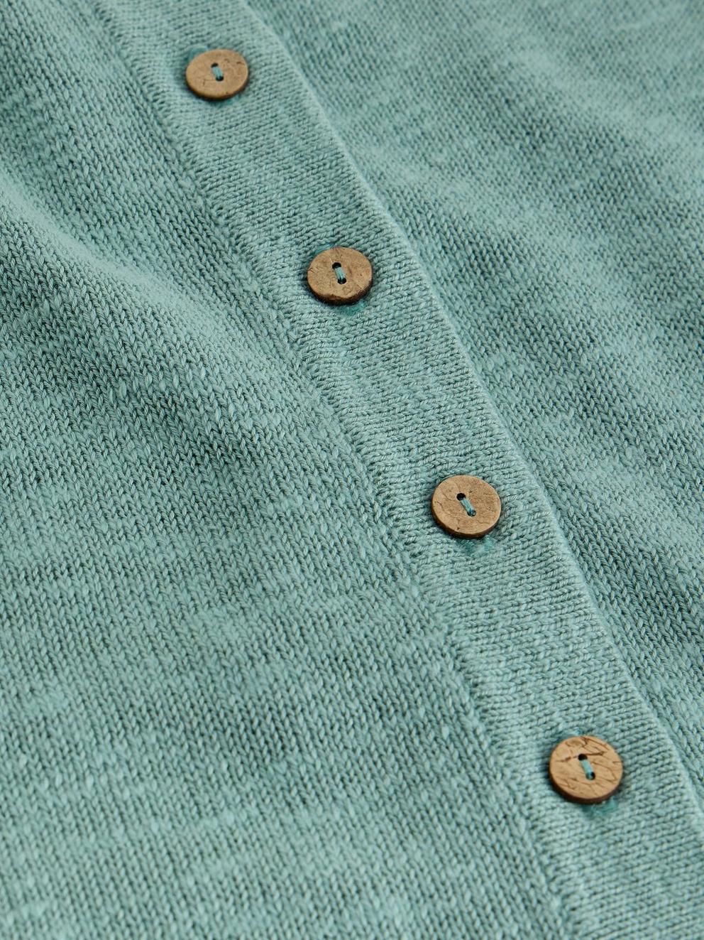 BETSY CARDI in MID TEAL - FLAT DETAIL