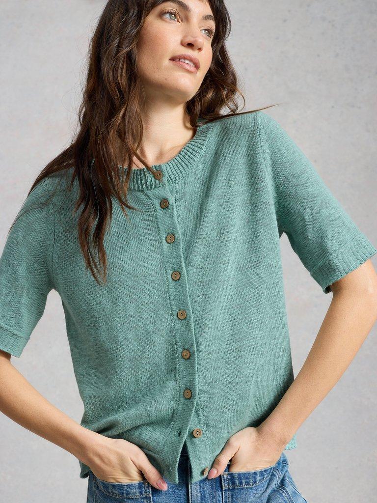 BETSY CARDI in MID TEAL - LIFESTYLE