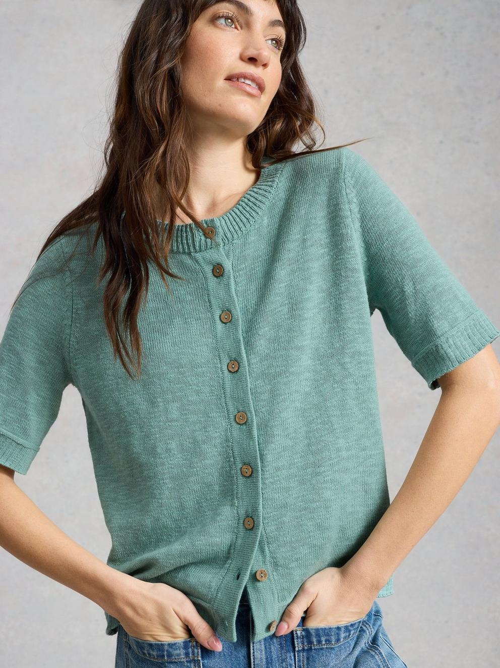 BETSY CARDI in MID TEAL - LIFESTYLE