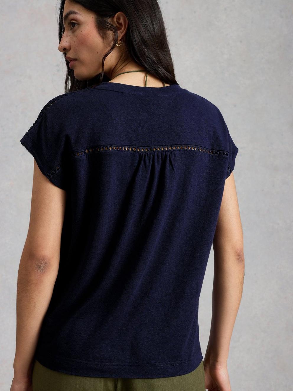 ELLA LACE T-SHIRT in DARK NAVY - MODEL BACK