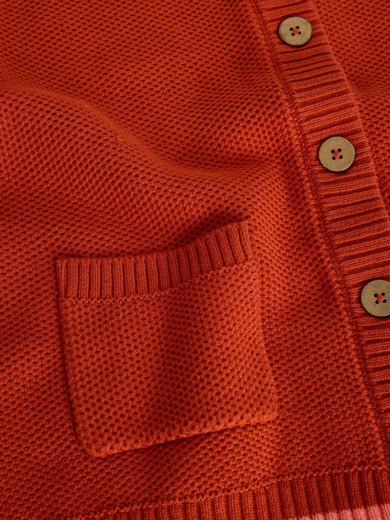 ISABELLA SHORT SLEEVE CARDIGAN in MID RED - FLAT DETAIL