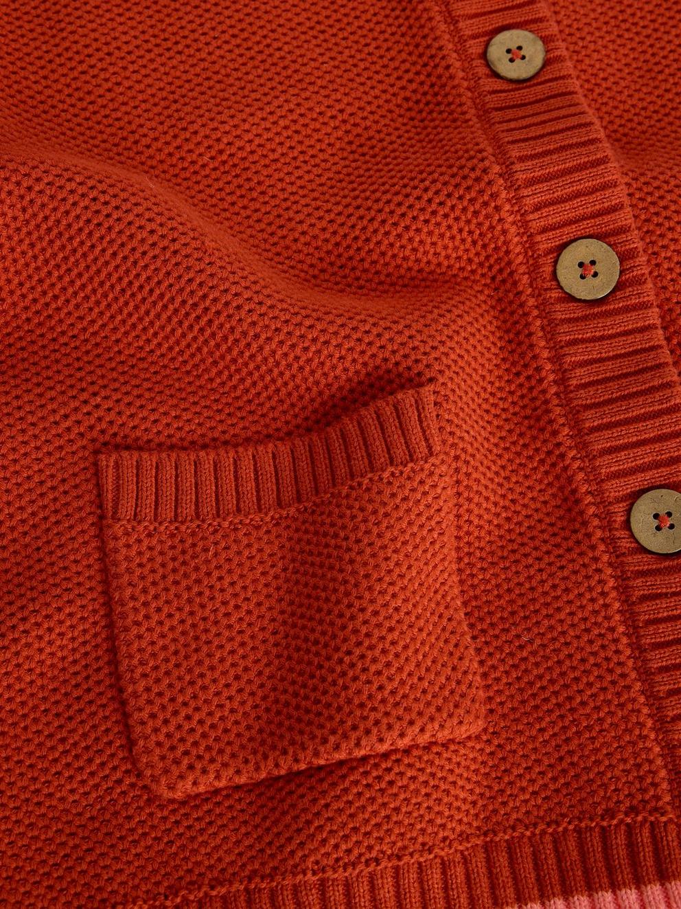 ISABELLA SHORT SLEEVE CARDIGAN in MID RED - FLAT DETAIL