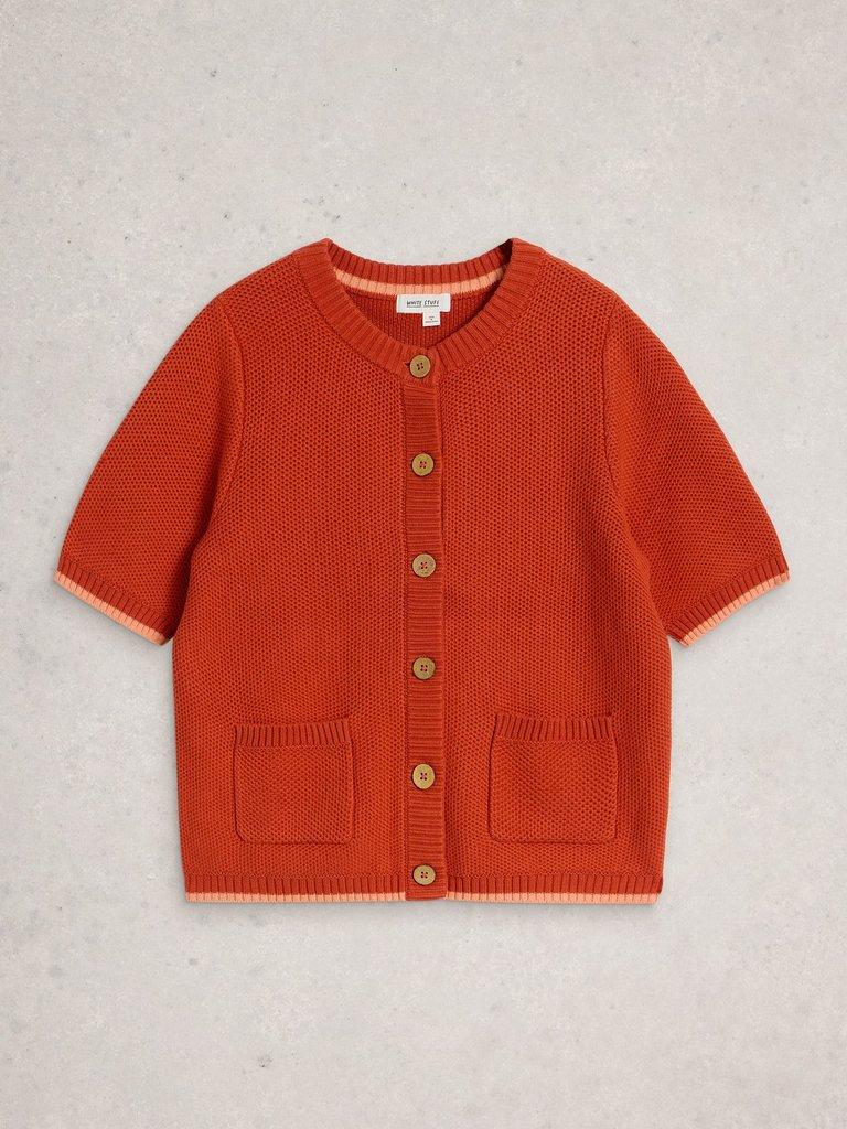ISABELLA SHORT SLEEVE CARDIGAN in MID RED - FLAT FRONT