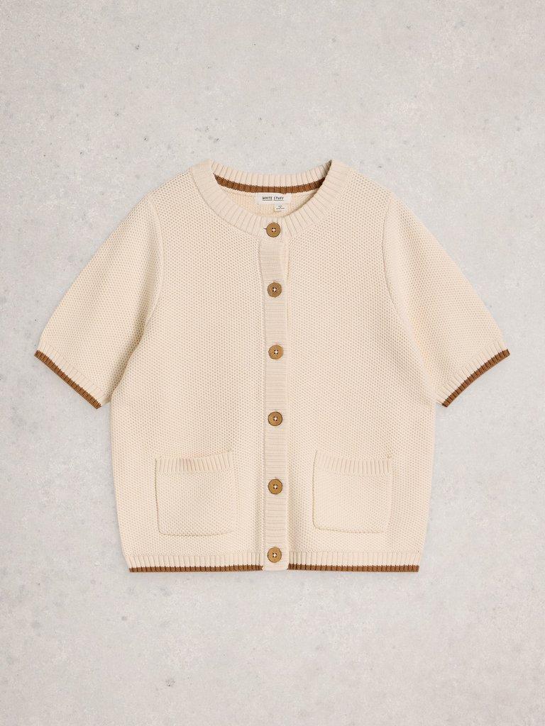ISABELLA SHORT SLEEVE CARDIGAN in PALE IVORY - FLAT FRONT