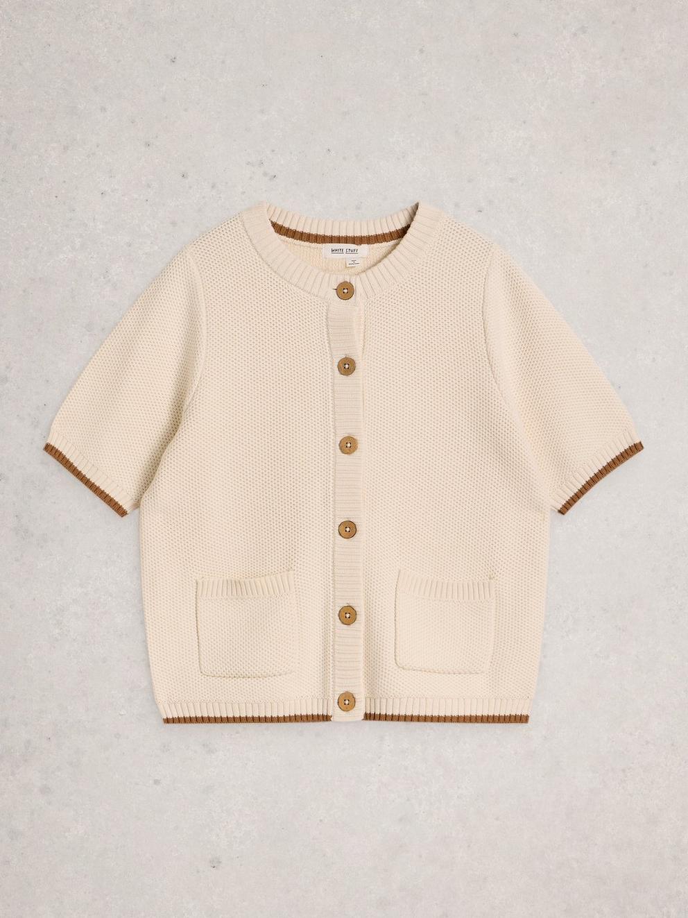 ISABELLA SHORT SLEEVE CARDIGAN in PALE IVORY - FLAT FRONT