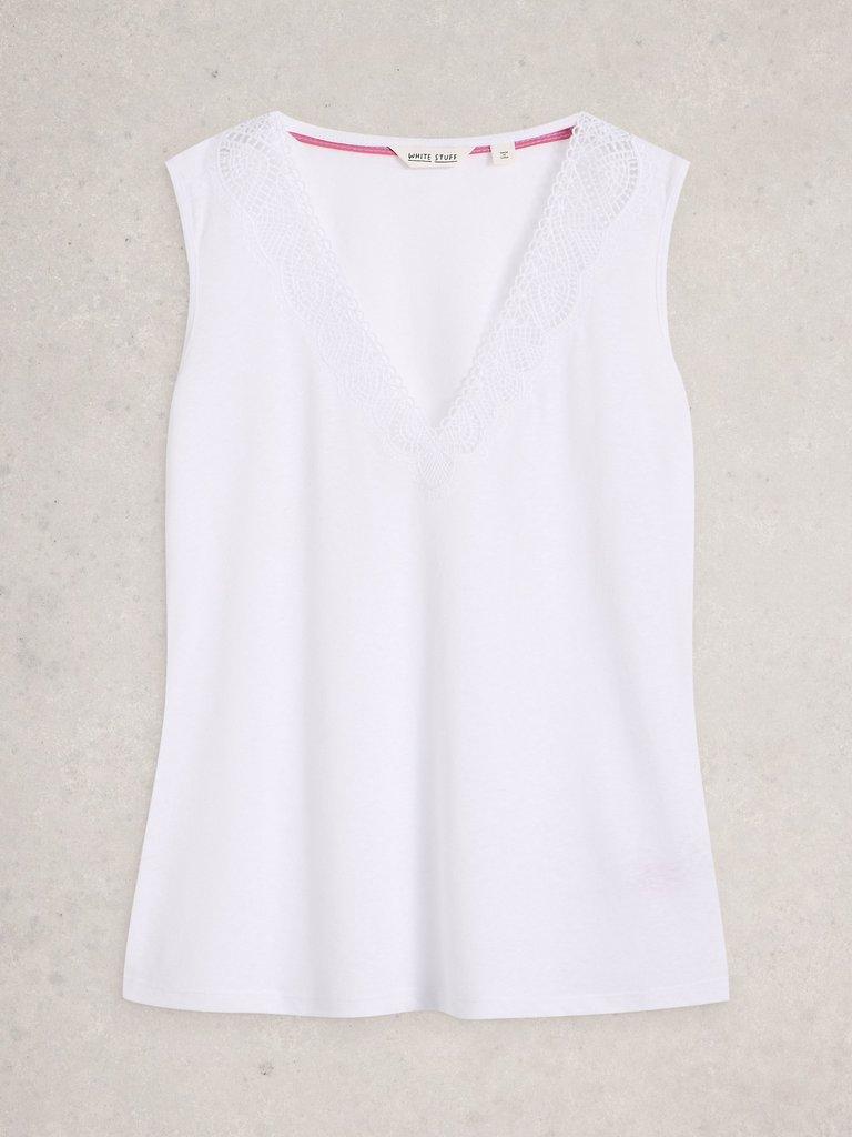 ELLIE LACE V NECK VEST in BRIL WHITE - FLAT FRONT