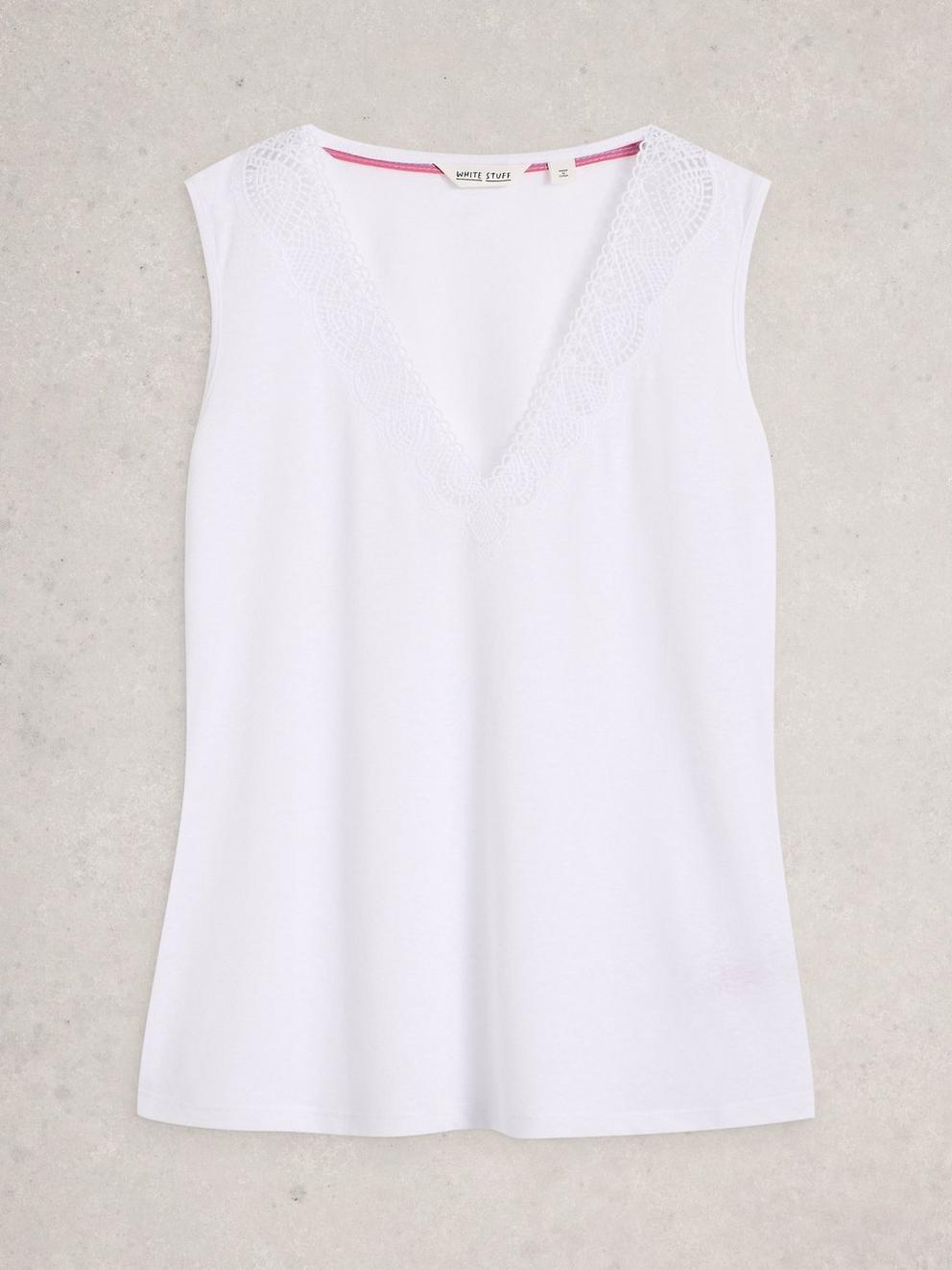 ELLIE LACE V NECK VEST in BRIL WHITE - FLAT FRONT