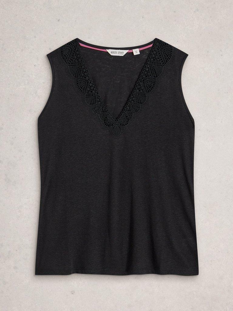 ELLIE LACE V NECK VEST in PURE BLK - FLAT FRONT