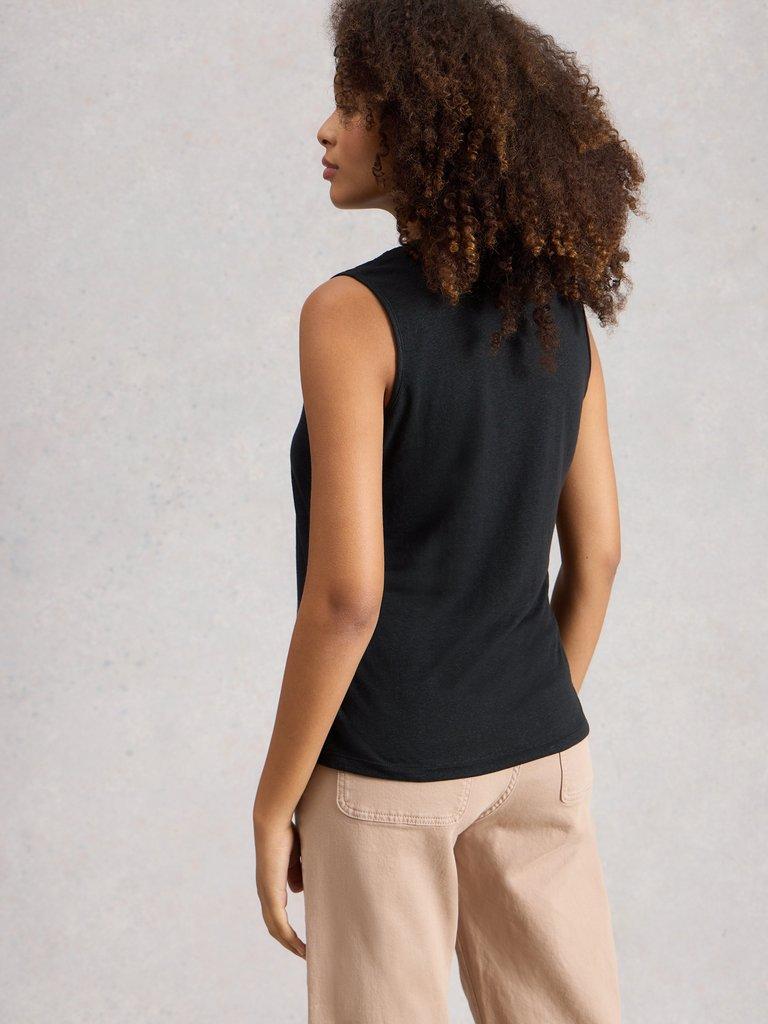 ELLIE LACE V NECK VEST in PURE BLK - MODEL BACK