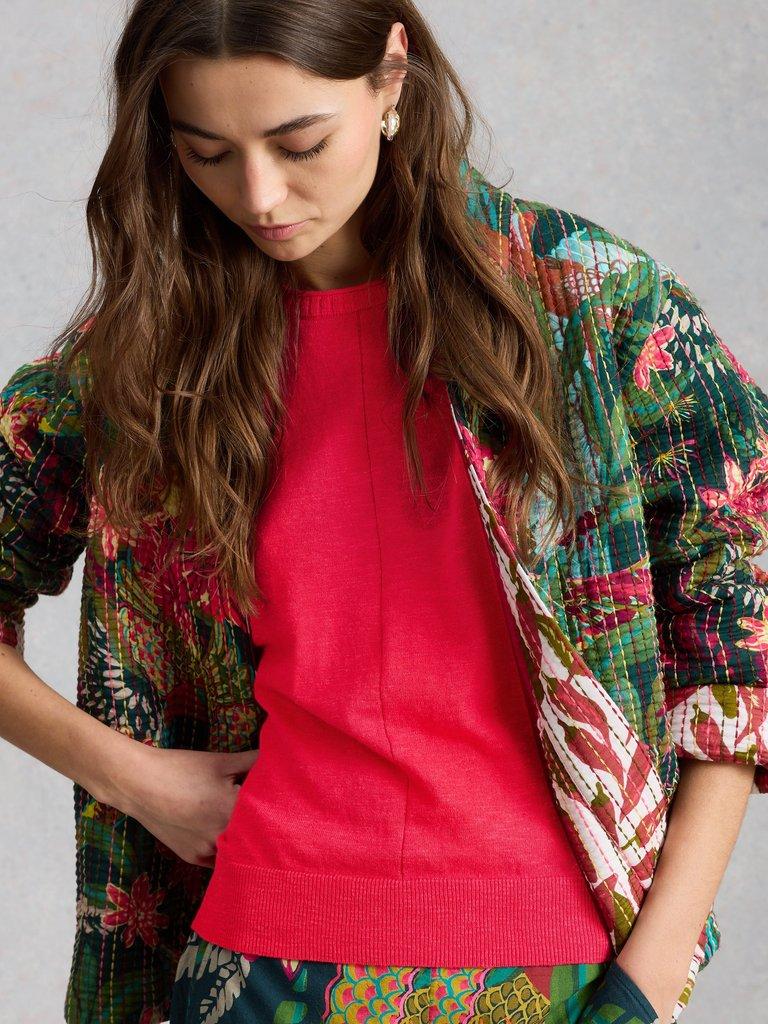 NOVA LINEN BLEND TEE in DK PINK - LIFESTYLE