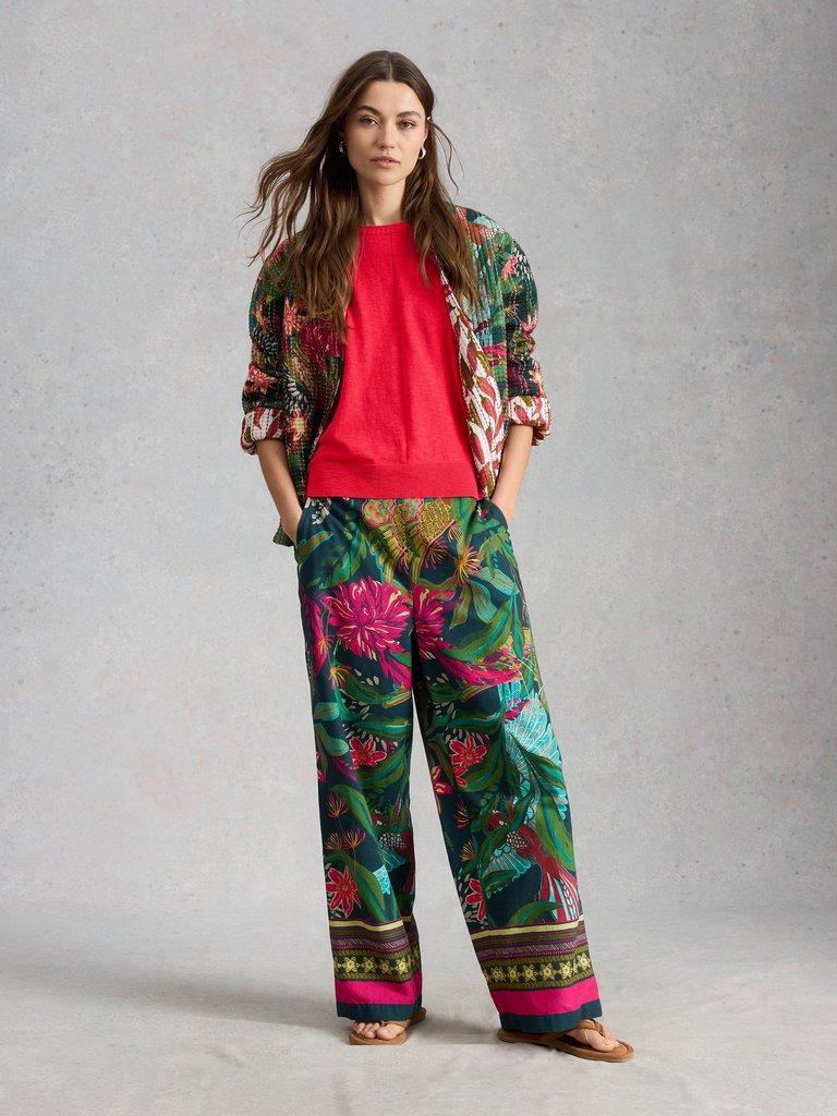 NOVA LINEN BLEND TEE in DK PINK - MODEL FRONT